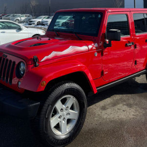 2015 Jeep Wrangler Unlimited Sahara Red 4x4 SUV Front View Calgary